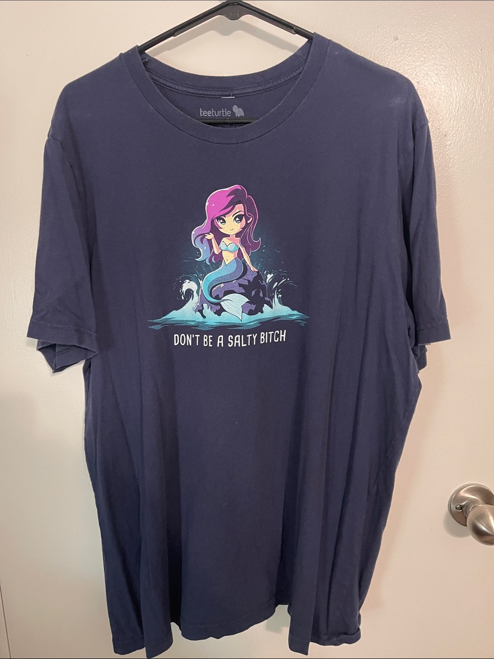 teeurtle Men's Navy Graphic T-Shirt - Don't Be a Salty Mermaid
